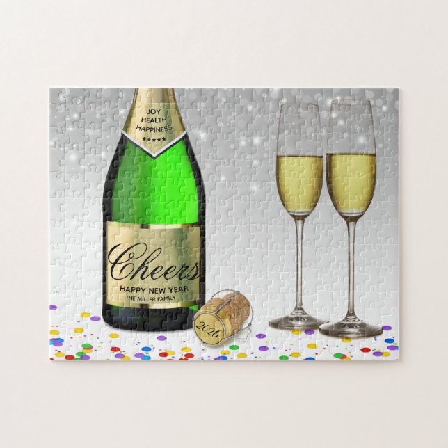 Puzzle Bonne année 2025 Bouteille de vin mousseux (Horizontal)