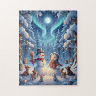 Puzzle Bonshommes de neige Bois d'hiver