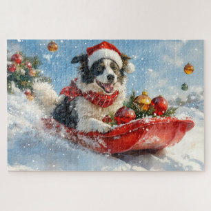 Puzzle Border Collie Chien en Luge Laissez Tomber la Neig
