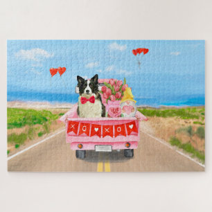 Puzzle Border Collie Chien Saint-Valentin Camion Cœurs