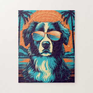 Puzzle Bordure Collie avec lunettes de soleil sur une pla