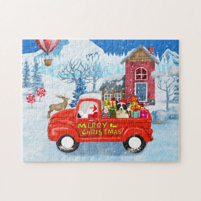 Puzzle Bordure Collie Chien dans la livraison de Noël Cam (Horizontal)