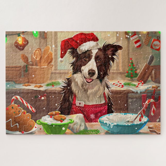 Puzzle Bordure Collie Gîtes : Noël festif (Horizontal)