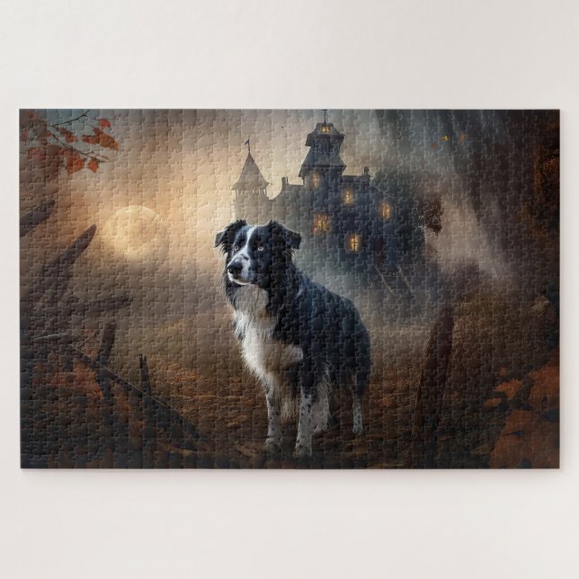 Puzzle Bordure Collie Halloween effroi (Horizontal)