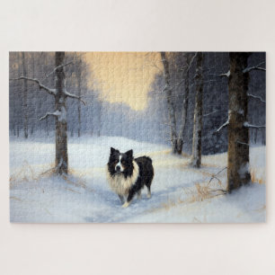Puzzle Bordure Collie Laisser neiger Noël