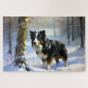 Puzzle Bordure Collie Laisser neiger Noël
