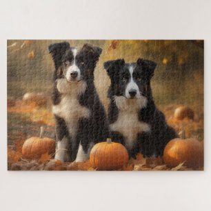 Puzzle Bordure Collie Puppy Automne Citrouille de plaisir