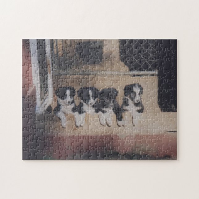 Puzzle Bordure Collie Puppy Litter Peinture à l'huile (Horizontal)