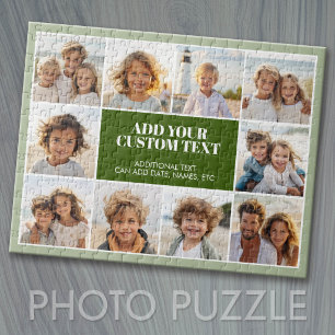 Puzzle Bordure de 10 photos avec texte centré - vert oliv