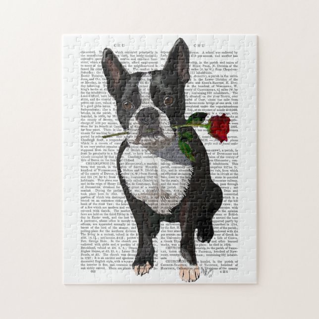 Puzzle Boston Terrier avec Rose dans la bouche (Vertical)
