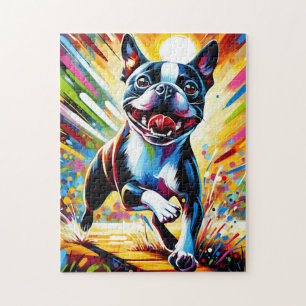 Puzzle Boston Terrier Dog Portrait Acrylique Art Print Ch