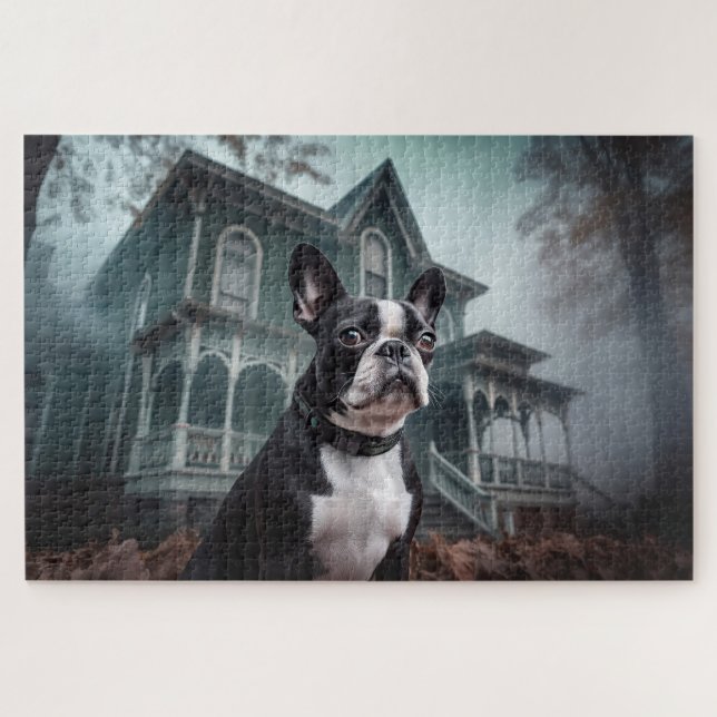 Puzzle Boston Terrier Halloween effrayant (Horizontal)