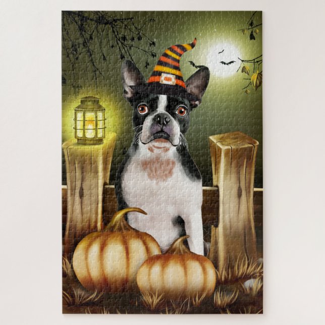 Puzzle Boston Terrier Halloween Jigsaw Puzzle. (Vertical)