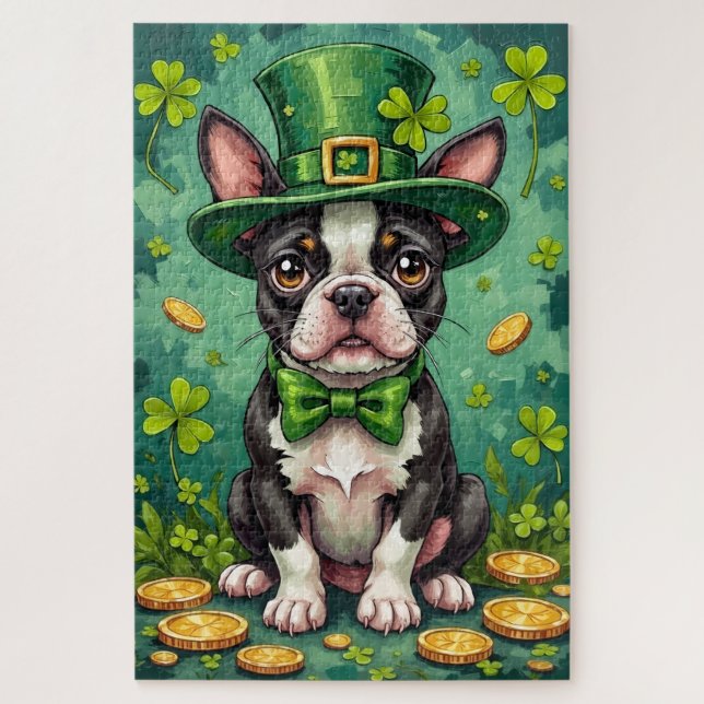 Puzzle Boston Terrier St Patrick’s Day Funny Lucky Dog (Vertical)