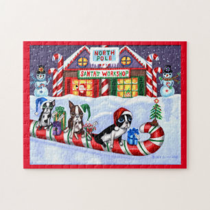Puzzle Boston Terriers Sucre de canne Père Noël Christm