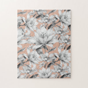 Puzzle Botanique noir blanc rose or parties scintillant f
