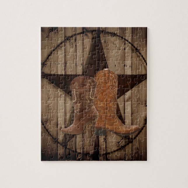 Puzzle Bottes de cowboy en bois de pays occidental (Vertical)