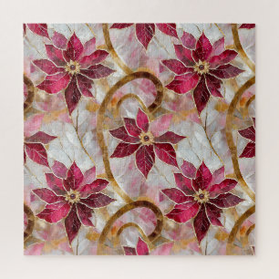 Puzzle Boucles d'or Bourgogne rose Poinsettias de Noël