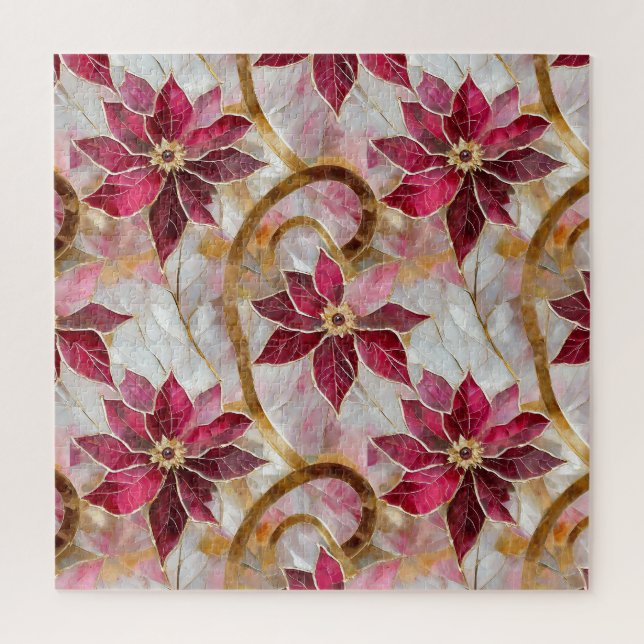Puzzle Boucles d'or Bourgogne rose Poinsettias de Noël (Vertical)