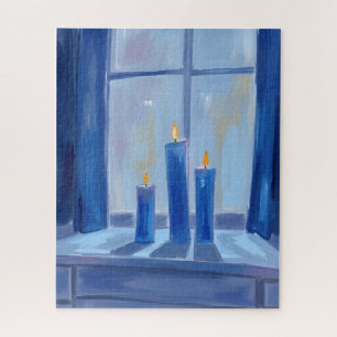 Puzzle Bougies de Hanoukka bleues aquarelle