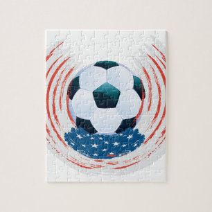 Puzzle Boule du football et storkes blancs rouges
