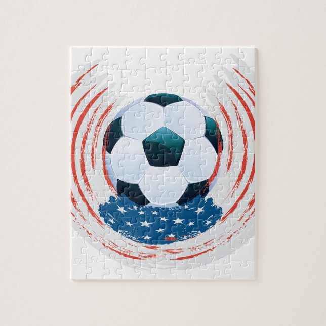 Puzzle Boule du football et storkes blancs rouges (Vertical)