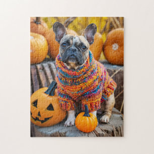Puzzle Bouledogue français citrouilles d'automne
