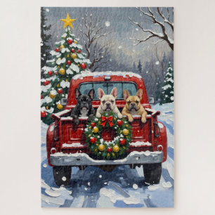 Puzzle Bouledogue Français Noël Camion Rouge Fêtes