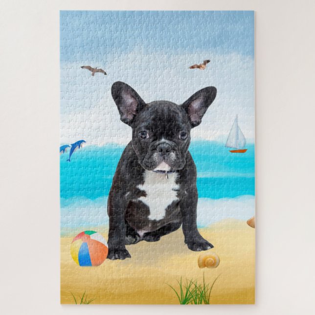 Puzzle Bouledogue français sur la plage (Vertical)