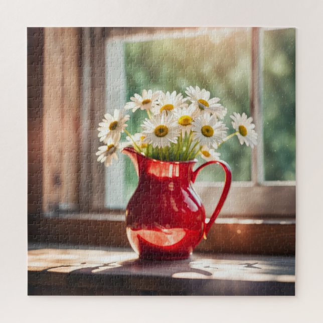 Puzzle Bouquet Daisy En Pitcher Rouge (Vertical)