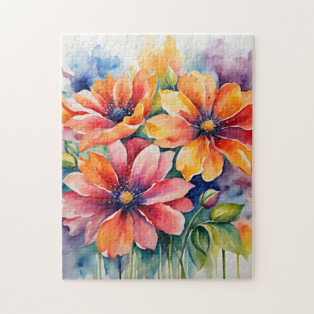 Puzzle Bouquet d'aquarelle Fleurs vives (Vertical)