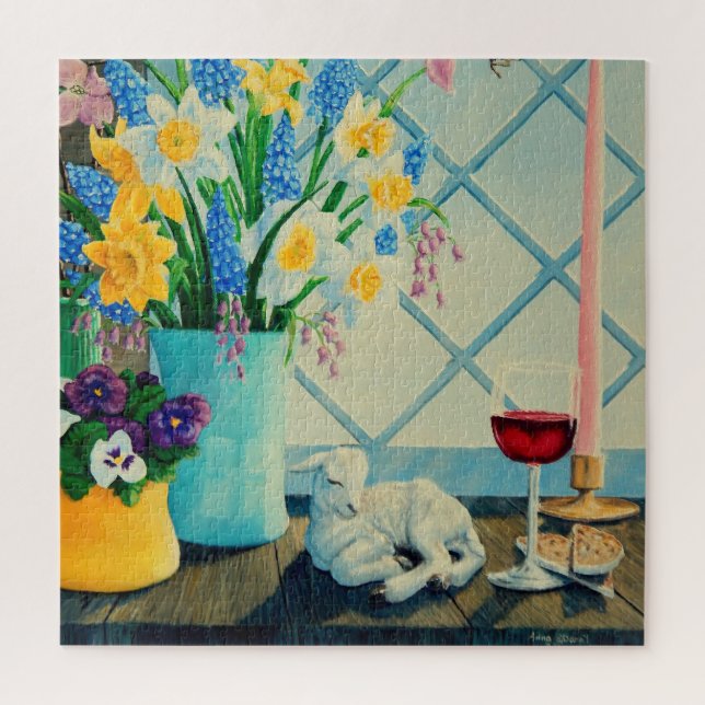 Puzzle Bouquet de fleurs de printemps, Agneau de Dieu/vin (Vertical)