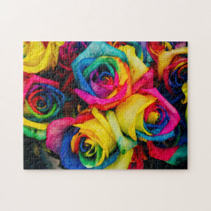 Puzzle Bouquet de fleurs florales colorées Roses arc-en-c