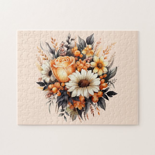 Puzzle Bouquet de fleurs gris-jaune orange (Horizontal)