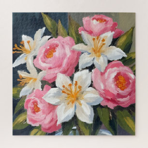 Puzzle Bouquet de lys et de roses   Vase aquarelle floral