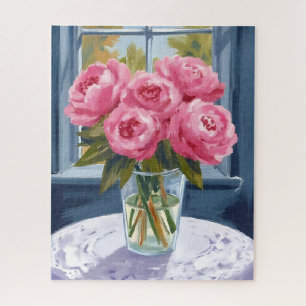 Puzzle Bouquet de pivoine rougissante Peinture de fleur