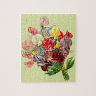Puzzle Bouquet de pois de senteur roses rouges jaunes gri