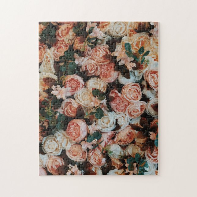 Puzzle Bouquet de roses roses et Feuilles verts (Vertical)