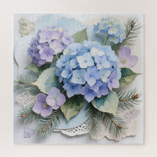 Puzzle Bouquet d'hortensias bleus Aquarelle Sérénité