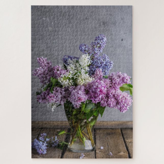 Puzzle Bouquet Floral Lilac Rustique Dans Vase De Verre (Vertical)