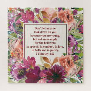 Puzzle Bourgogne Floral Verset Biblique Chrétien Jeunesse
