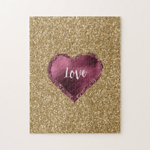 Puzzle Bourgogne Rouge Cœur Amour Paillettes Dorées
