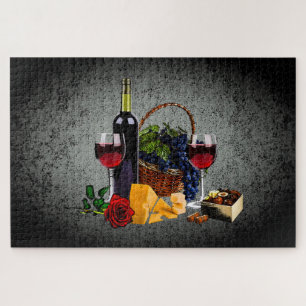 Puzzle Bouteille/raisin/panier, fromage/chocolat, Argent