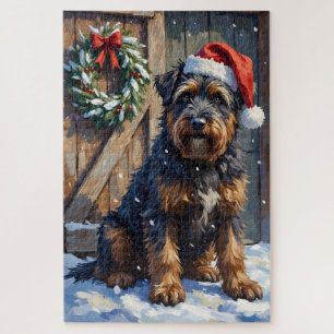Puzzle Bouvier des Flandres Noël Ferme enneigée
