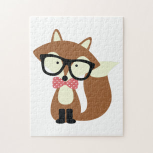 Puzzle Bow Cravate et lunettes Hipster Renard Brown