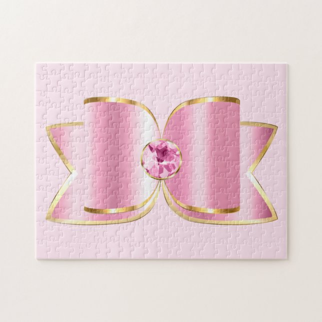 Puzzle Bow en verre rose avec pierre centrale (Horizontal)