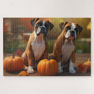 Puzzle Boxer Chiot Automne Citrouille de plaisir