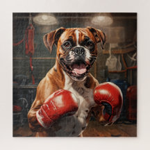 Boxer Dog Practicing Box dans la salle de gym Vint