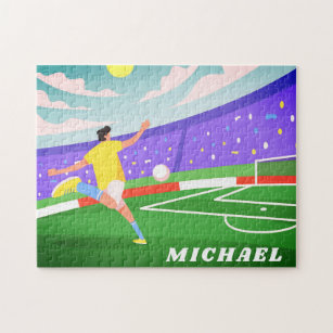 Puzzle Boy Soccer Player Field Illustration & Nom des enf