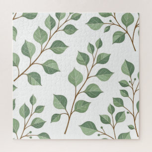 Puzzle Branches Feuillues Vert Sage Aquarelle Botanique